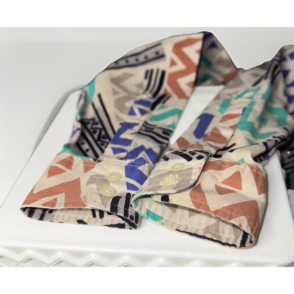 VTG 90s Wrangler Frontier Series Shirt Medium Collar Aztec Abstract Cowboy Rodeo - Picture 4 of 4